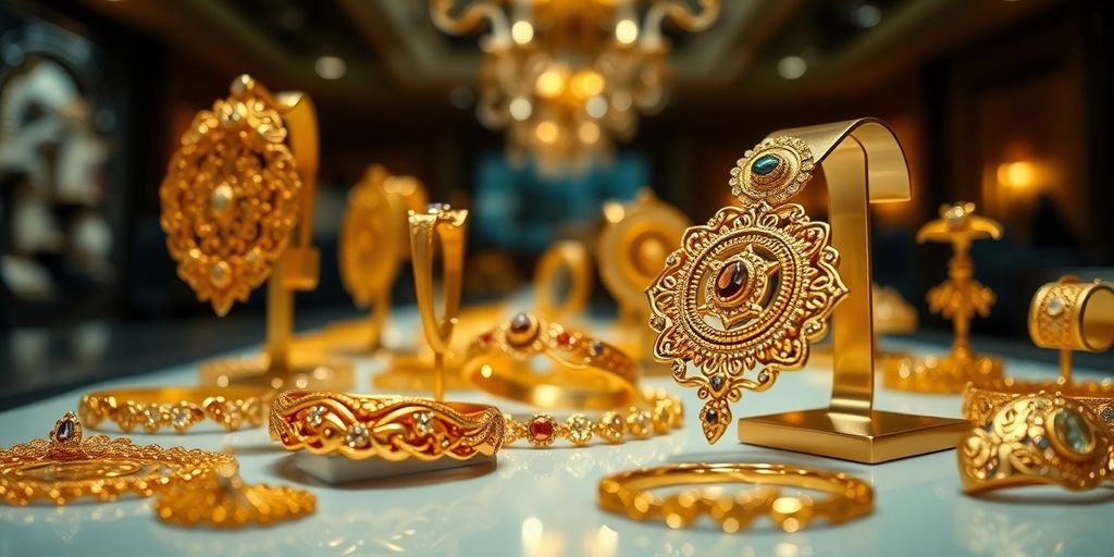 Photo de bijoux en or aux enchères, mettant en valeur leur beauté.