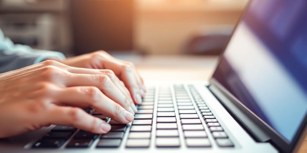 Person typing on laptop, networking concept.