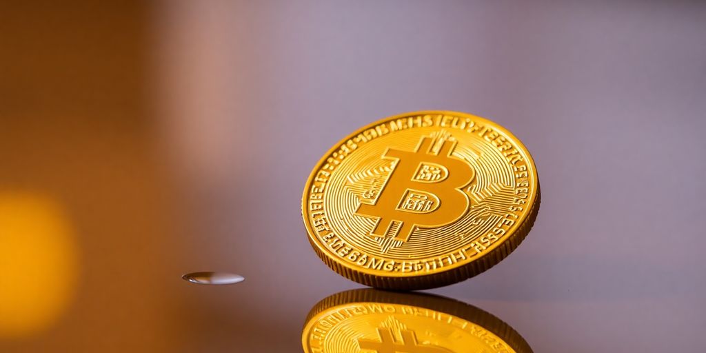 Pièce de monnaie en or sur une surface réfléchissante.