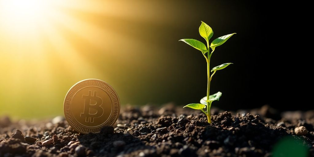 Coin and plant together under sunlight