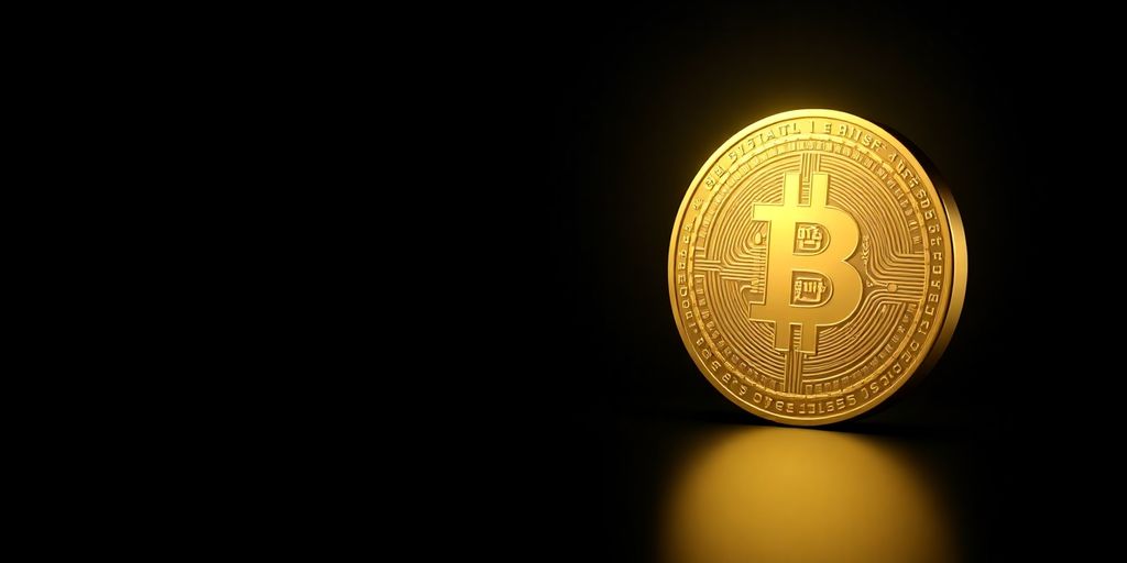 Pièce d'or numérique brillante sur fond sombre.