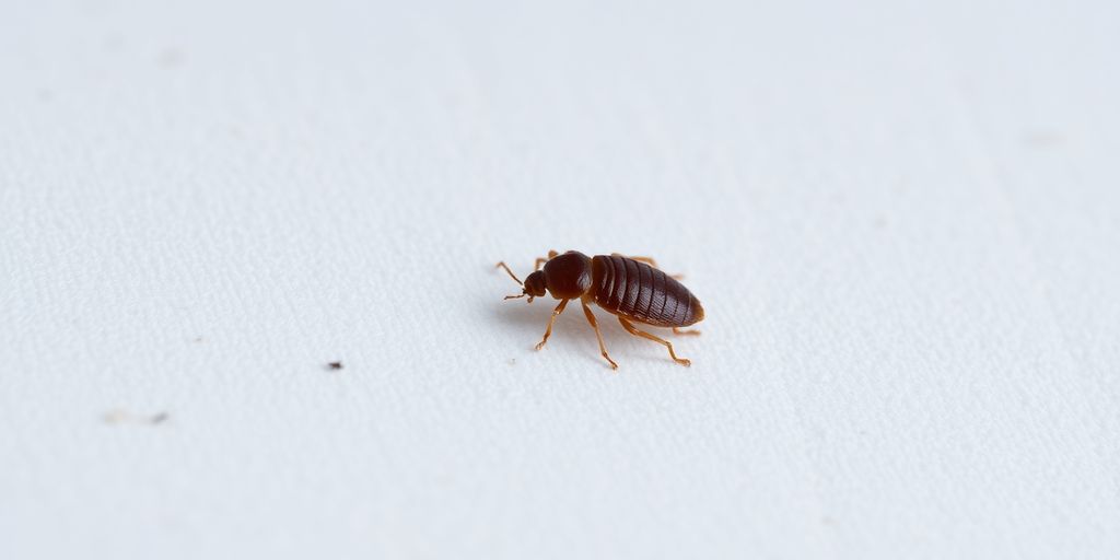 Close-up of a bed bug on a mattress.