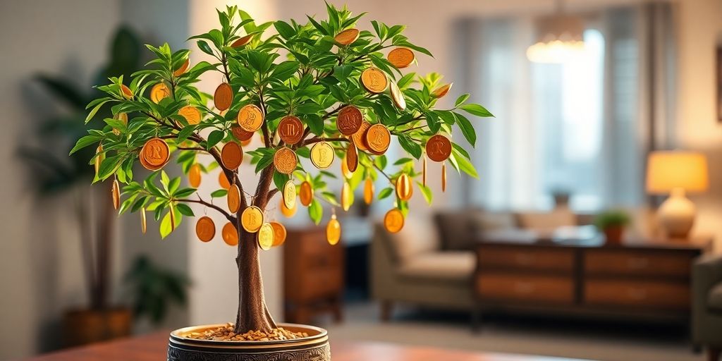 Money tree with coins