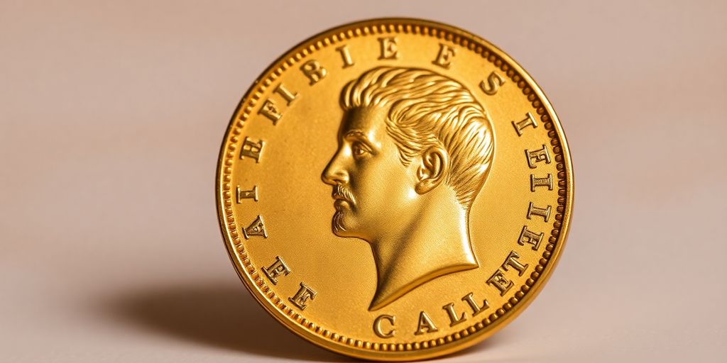 Pièce de Napoléon en or sur fond neutre.