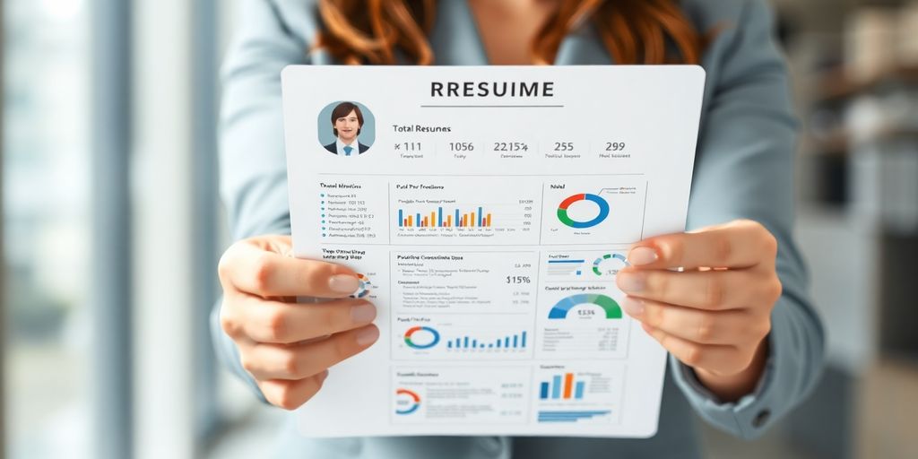 Person holding a resume with data visualization.