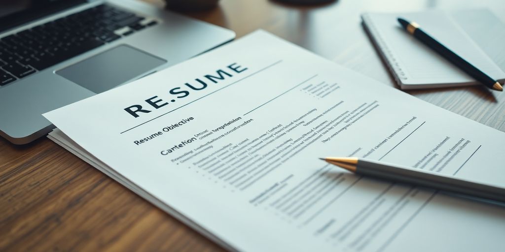 Close-up of a professional resume on a desk.