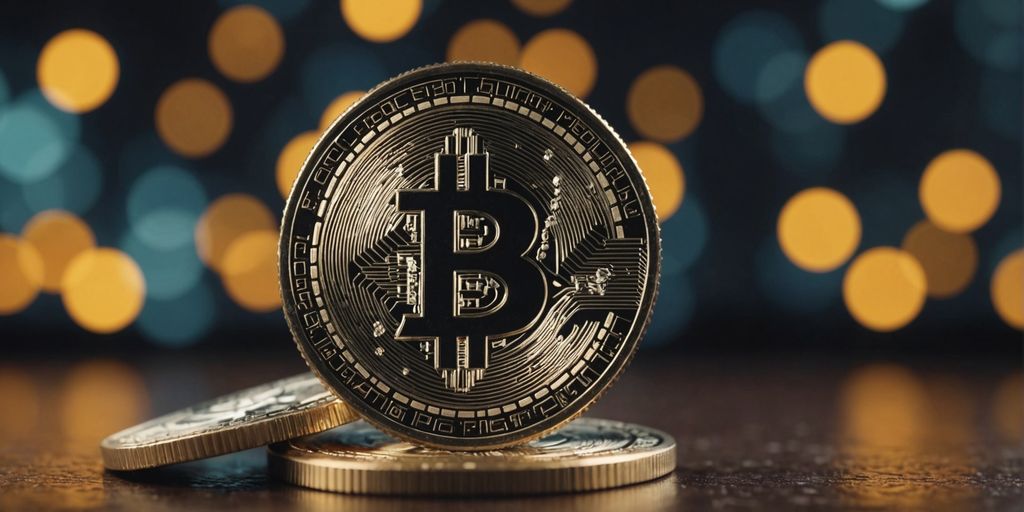 Crypto coins and referral codes on digital screen