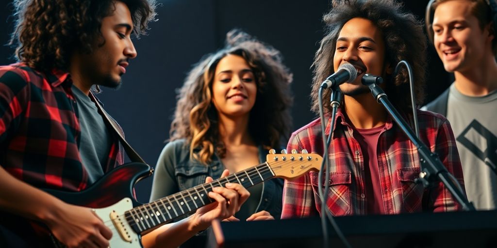 Students playing instruments together.