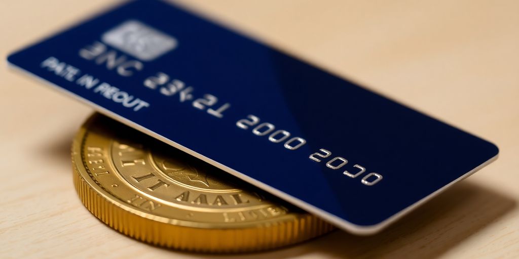 Carte bancaire sur une pièce d'or brillante.