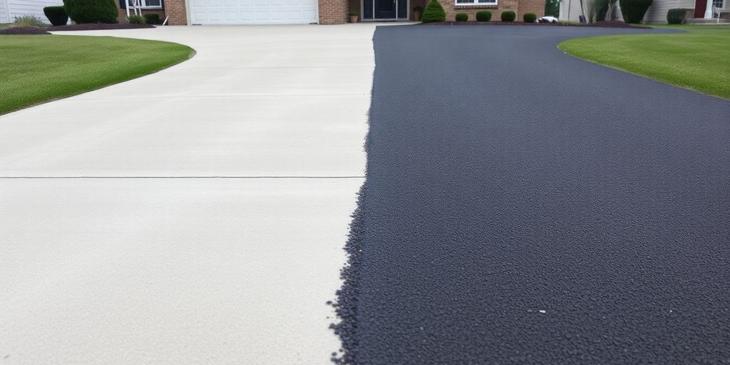 Concrete and asphalt driveways side-by-side.