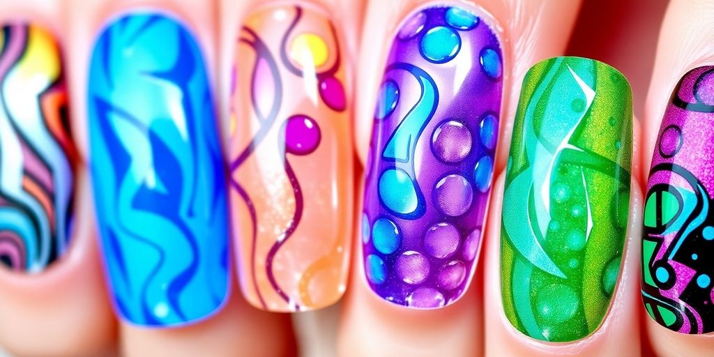 Colorful gel nails with trendy designs for 2025.