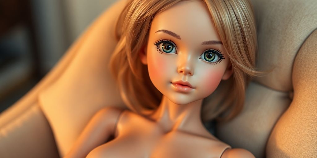 Lifelike sex doll, realistic pose, soft lighting.