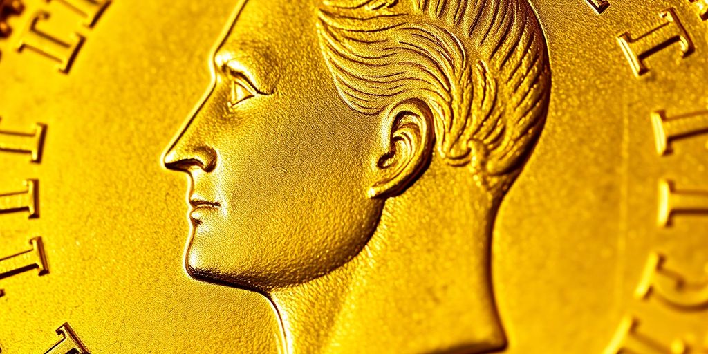 Pièce d'or Napoléon, gros plan.