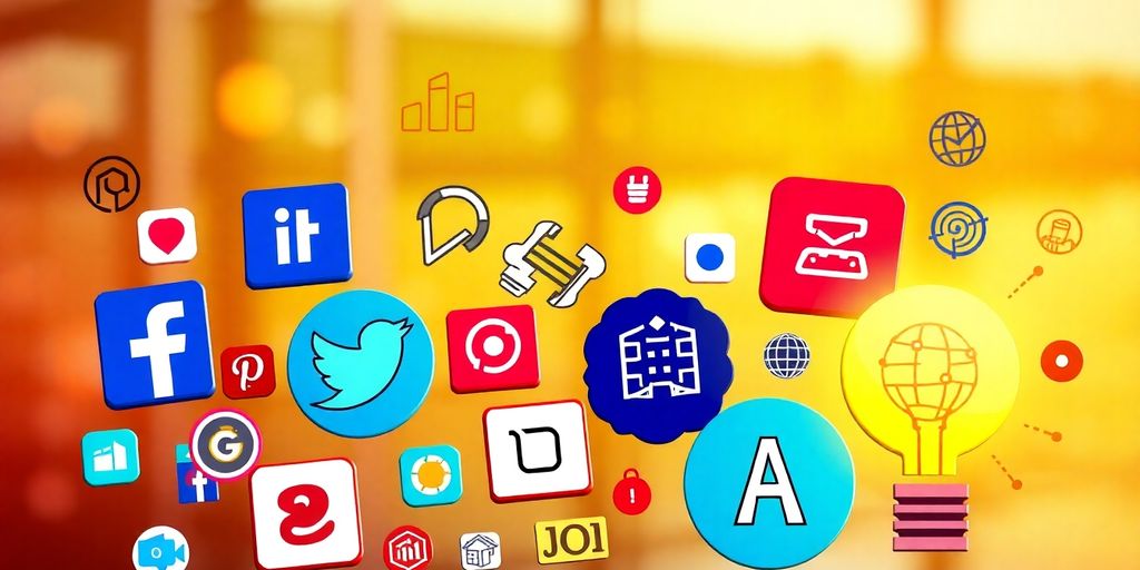 Business growth icons floating around a laptop.