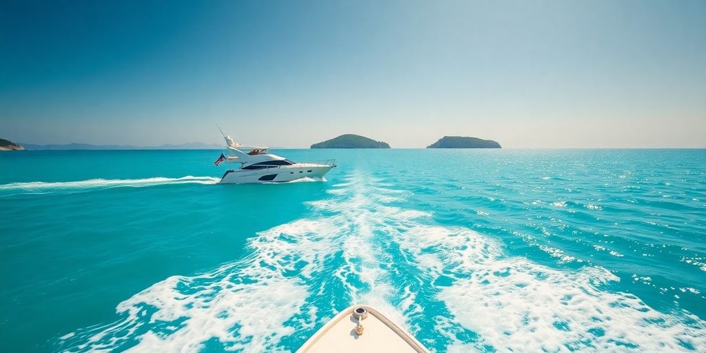 Yacht sailing on clear turquoise Croatian waters.