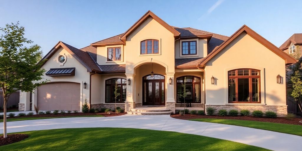 Elegant custom home exterior with architectural details.