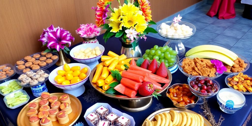 ขนมไทยจัดเบรคสวยงามและหลากหลายบนโต๊ะ