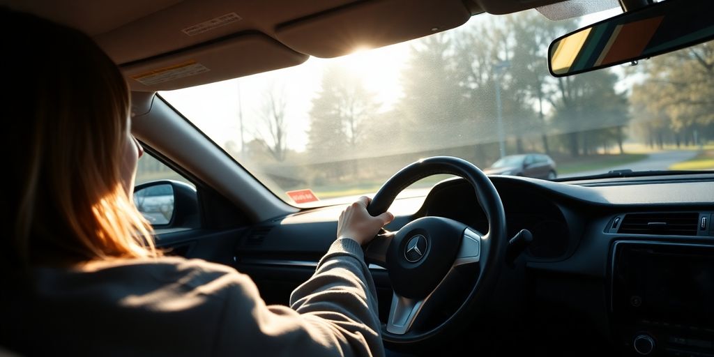 Person fährt ein gebrauchtes Auto während einer Probefahrt.