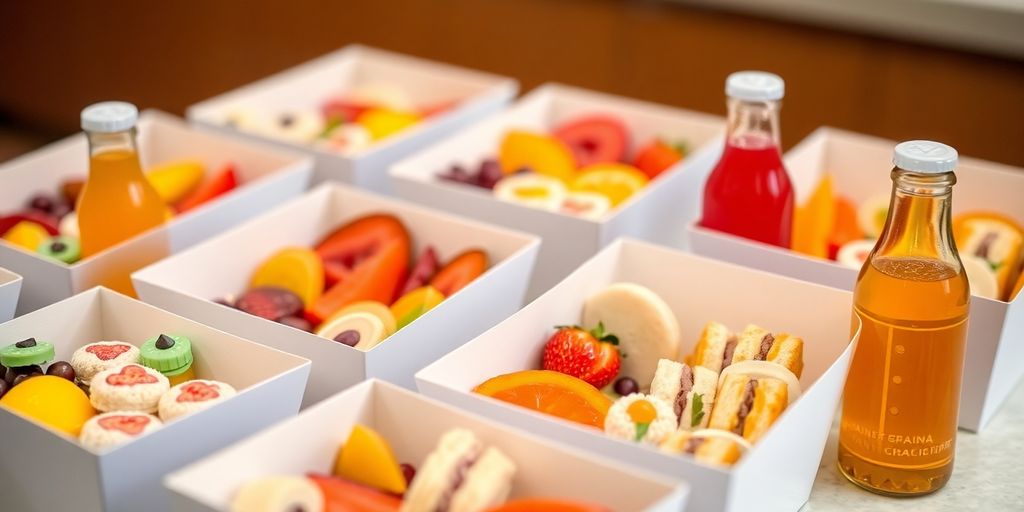 กล่องขนมจัดเบรคหลากหลายพร้อมเครื่องดื่ม