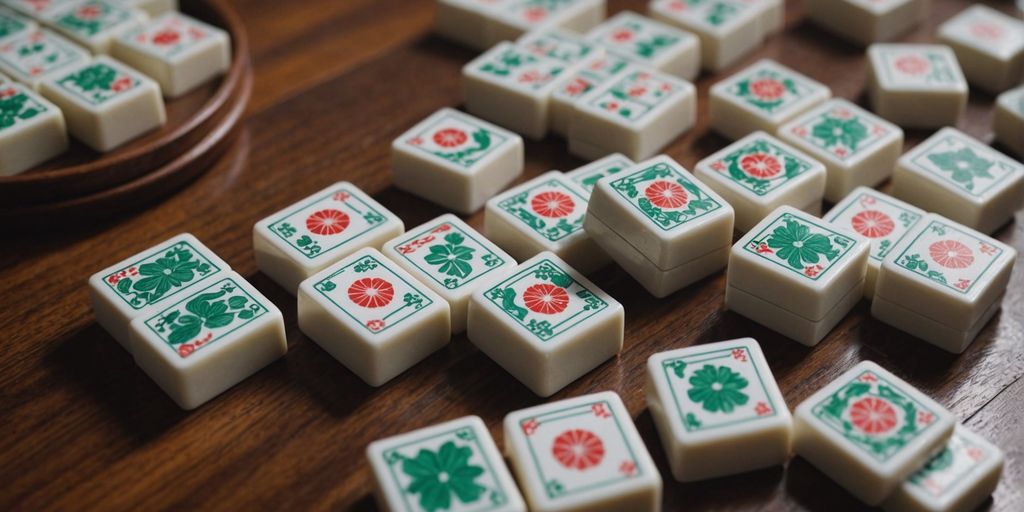 Mahjong tiles set on a wooden table for beginners