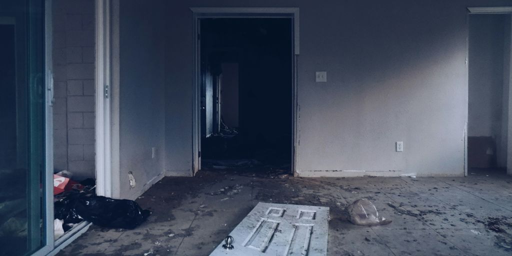 photography of broken door near room