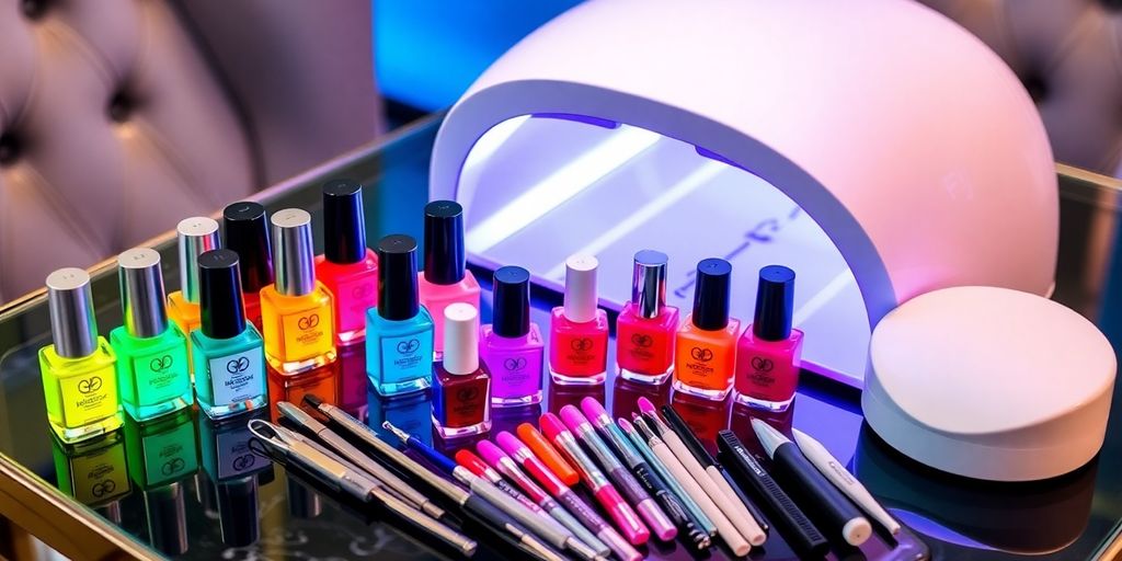 Kit de unhas de gel com esmaltes coloridos.