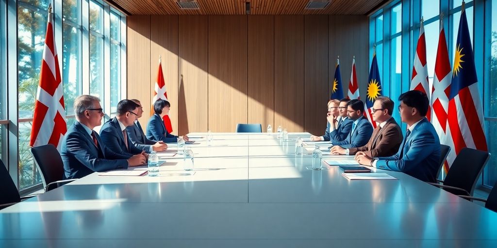 Danish and Malaysian officials in a meeting room.