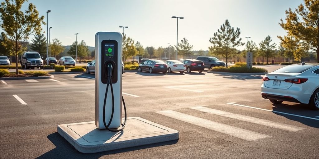 EV charging station in a parking lot