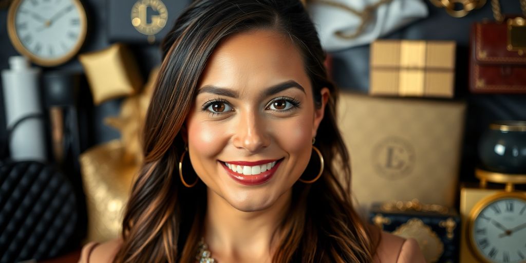 Portrait of Shana Wall with luxury items in background.