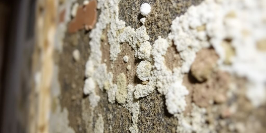 Close-up of mold on a damp wall.