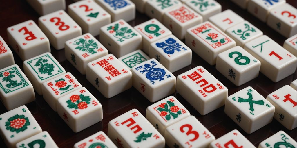 Mahjong tiles with numbers in a grid