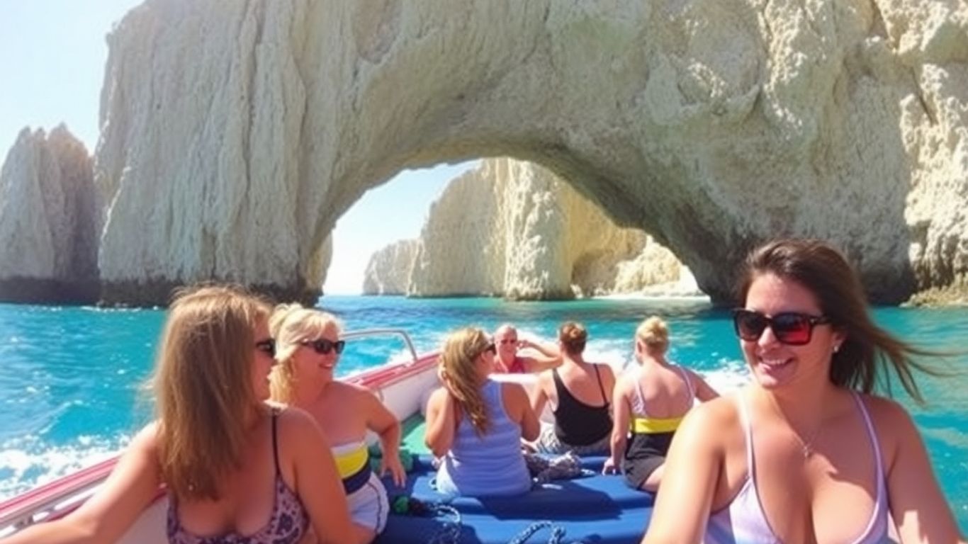 Cabo Arch boat tour with happy travelers