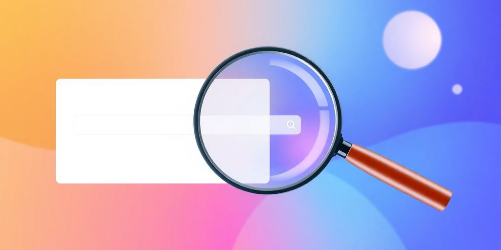 Stylized magnifying glass interacting with a sleek, modern interface.