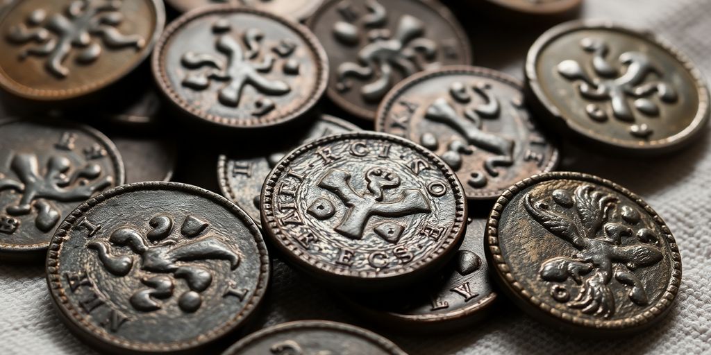 Pièces de monnaie anciennes avec des détails raffinés.