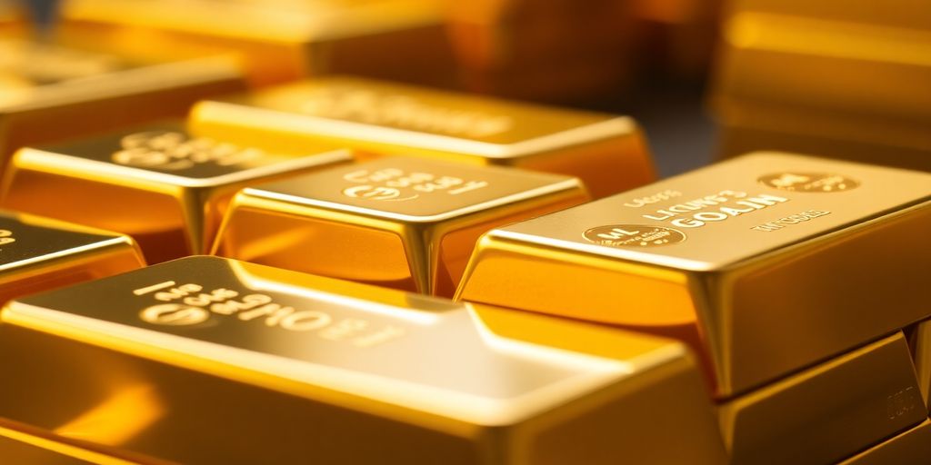 Lingots d'or empilés avec éclat.