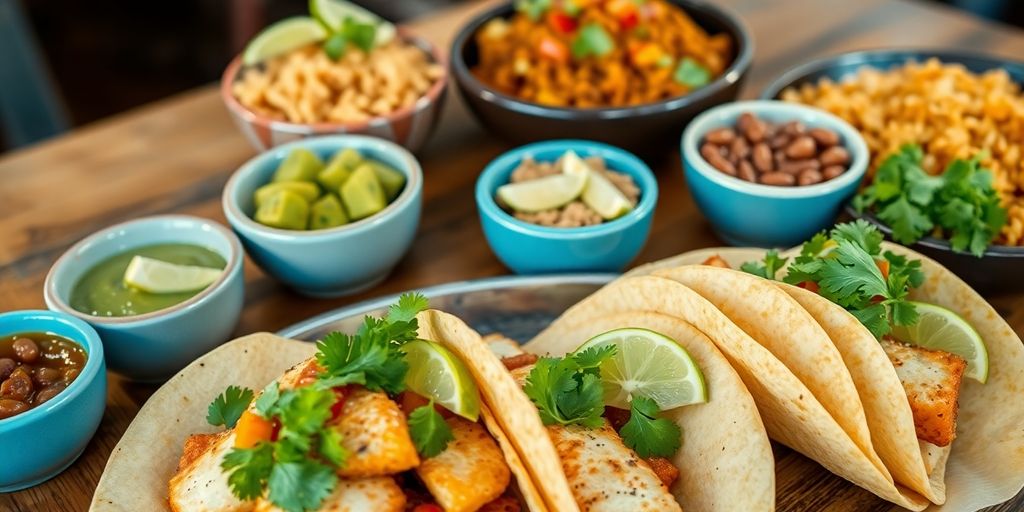 A vibrant spread of Cabo tacos and Mexican sides.