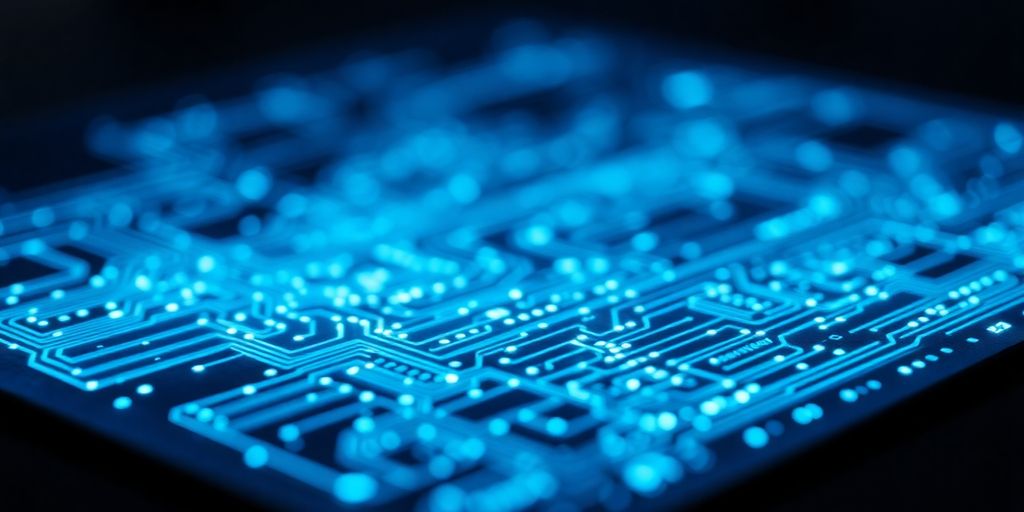 Glowing circuits on a futuristic resume.