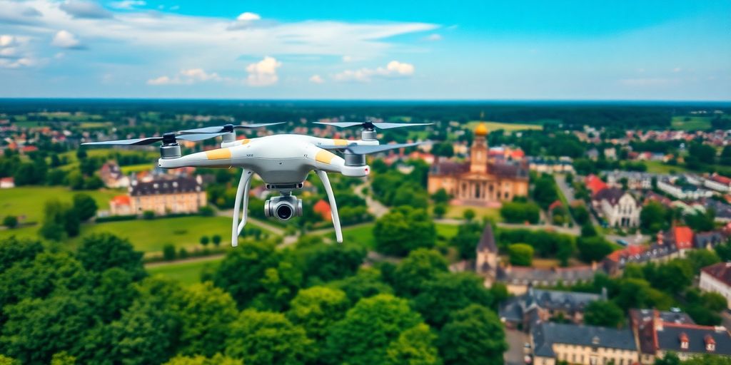 Drone survolant un paysage pittoresque en Belgique.