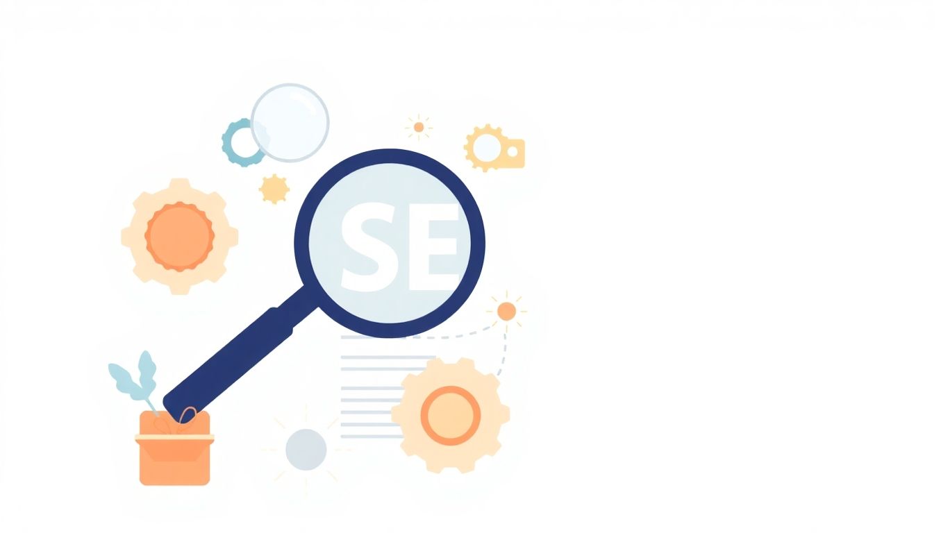 SEO og innholdsmarkedsføring kombinert i en moderne illustrasjon.