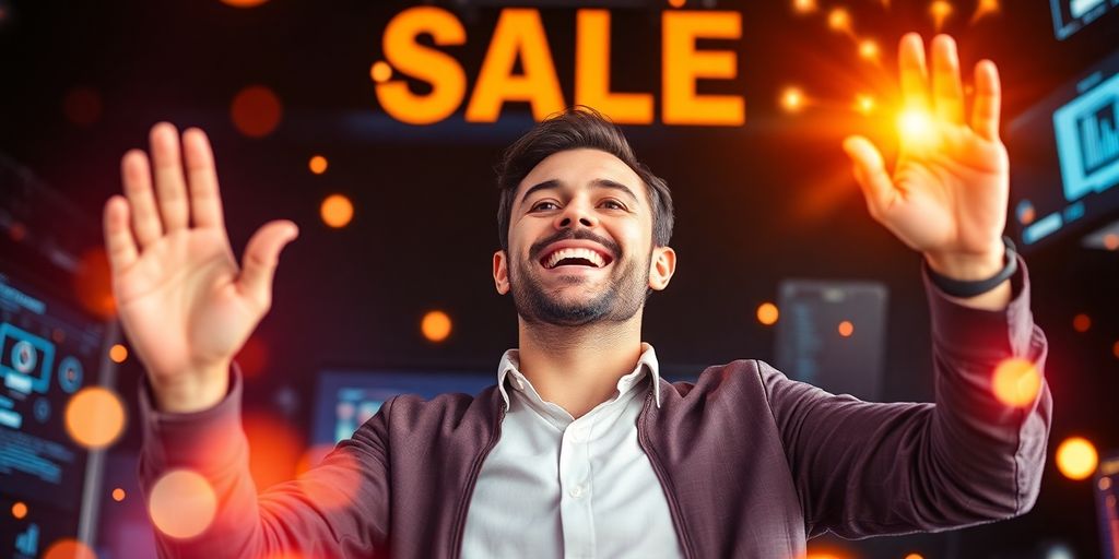 Person achieving online sales growth.