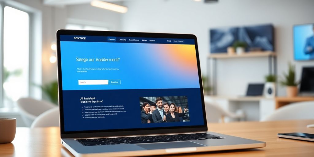 Savremeni vebsajt sa AI asistentom na ekranu laptopa.