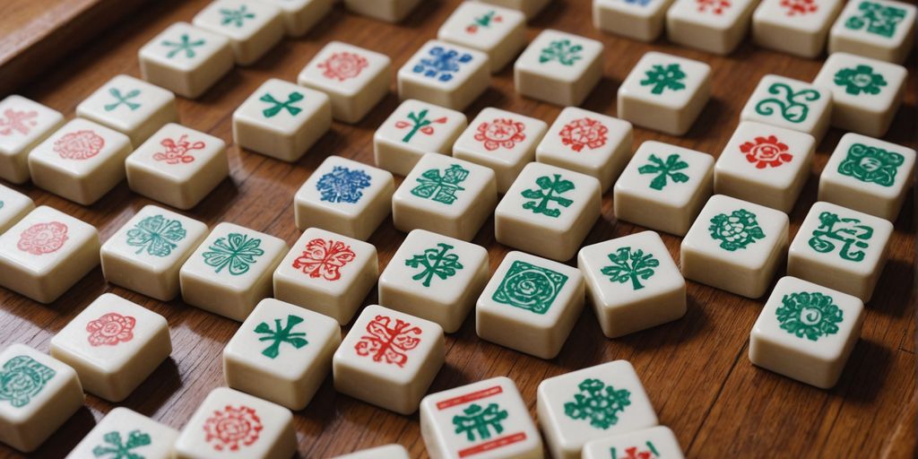 Mahjong tiles of various materials on a table.