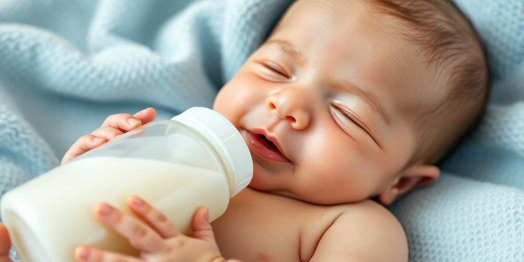 Happy baby drinking lactose-free formula.