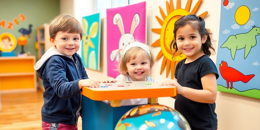 Children smiling with vibrant custom art.