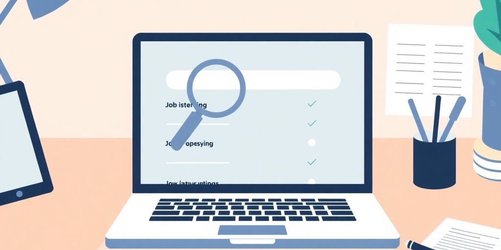 Laptop with job search results.