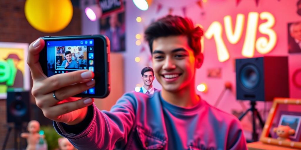 Young creator filming short videos in a lively setting.