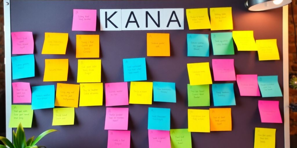 Implementing the Kanban Method for Personal Project Management 1 Colorful sticky notes on a board in a workspace.