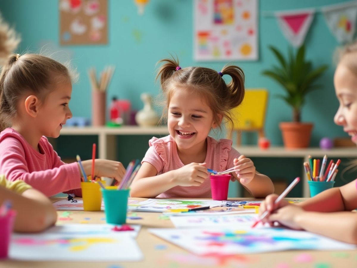 Copii creativi lucrând la proiecte artistice.