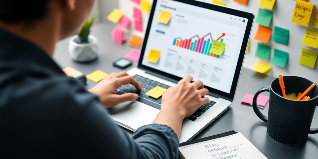 Person analyzing website performance for blog optimization strategies.