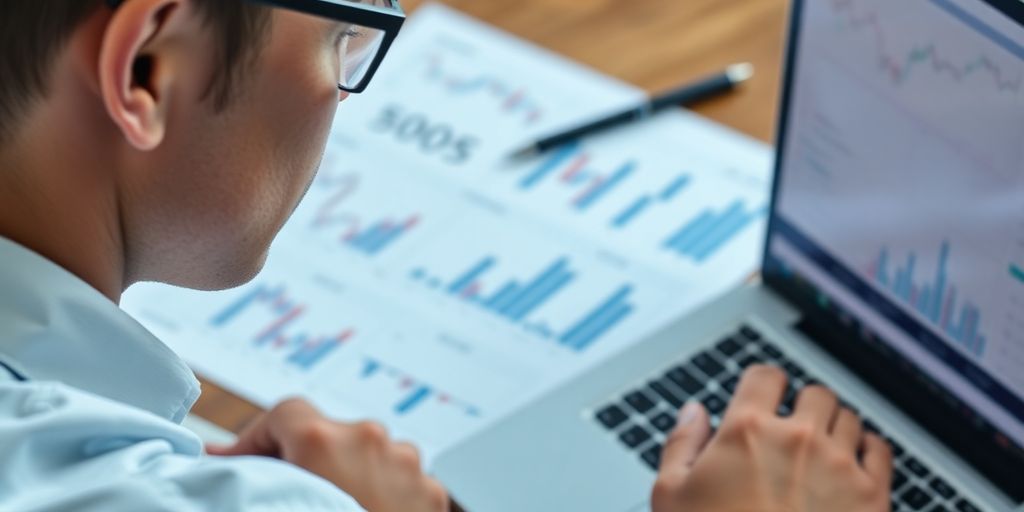 Person analyzing options trading strategies with laptop and charts.
